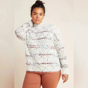 Anthropologie RAGA L Faye Mock Neck Eyelash Sweater Metallic Accent Threads